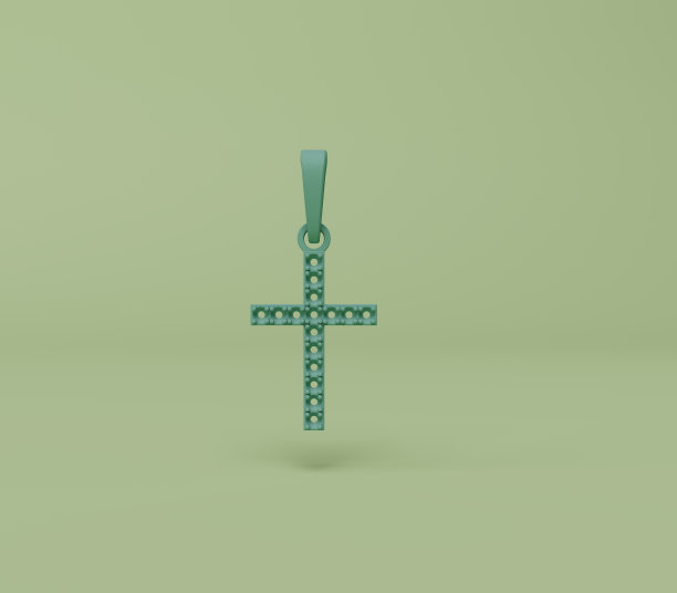 3d渲染钻石十字项链经典吊坠孤立在粉彩背景，3d背景最小的场景图片下载