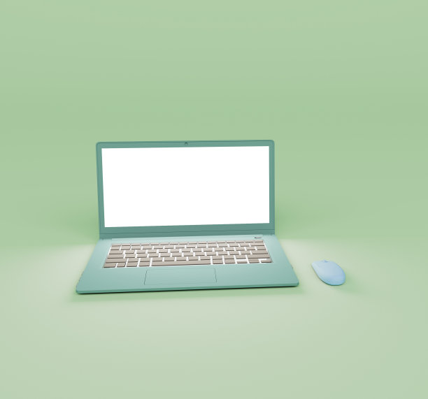 鼠标和笔记本电脑的3d渲染孤立在粉彩背景，3d背景最小的场景图片下载