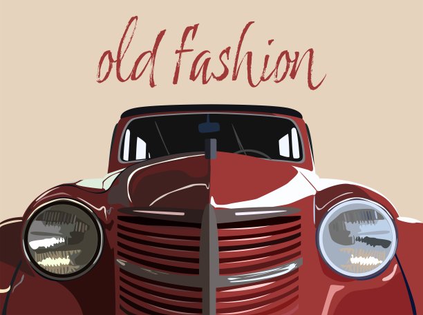经典，古董红色汽车矢量库存插图，收藏家的车，车，矢量，复古风格，俄罗斯，1950-1959,50-54年，古董图片下载