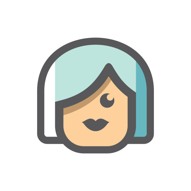 女性头部蓝色的头发图标卡通图片下载