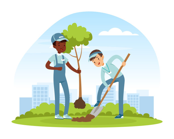男子志愿在公园里植树保护图片下载