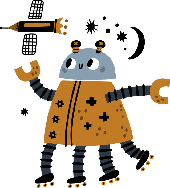 可爱的未来机器人在太空中奔跑图片下载