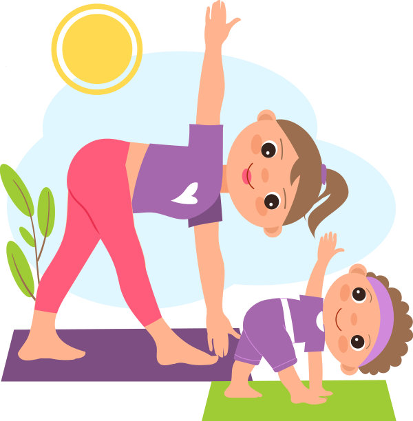 妈妈和孩子一起做瑜伽健康图片下载