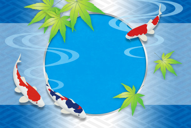 日式夏日问候，鲤鱼，绿枫叶。图片下载