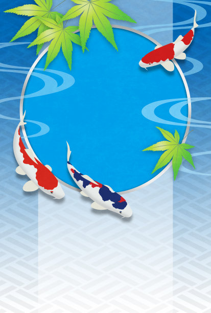 日式夏日问候，鲤鱼，绿枫叶。图片下载