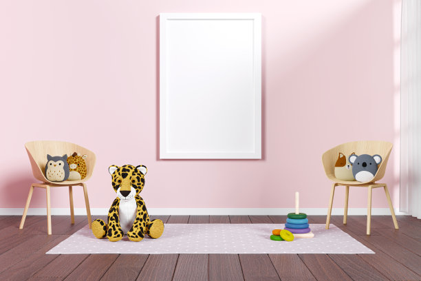 婴儿房的3d渲染插图和可爱的填充玩具。图片下载