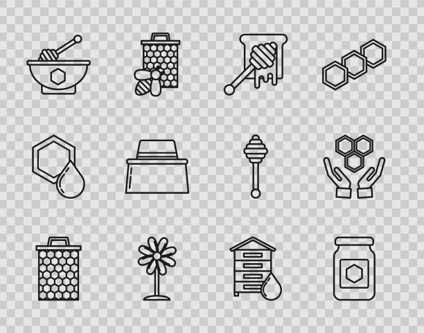 设置线蜂窝罐的蜂蜜舀棒图片下载