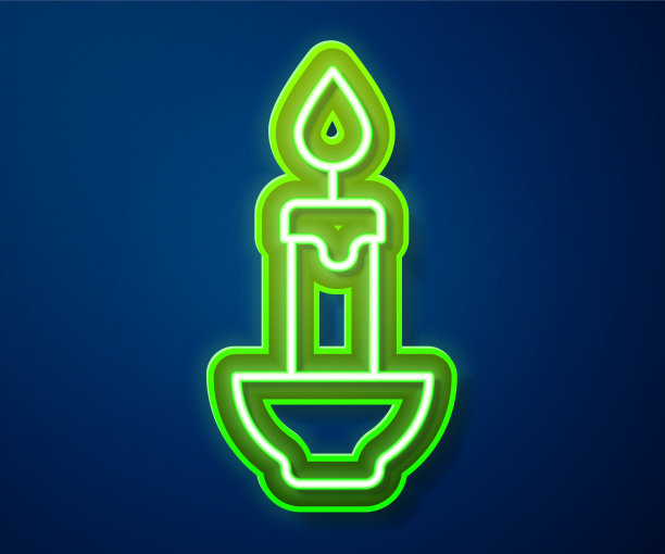 发光的霓虹灯线燃烧蜡烛图标孤立上图片下载