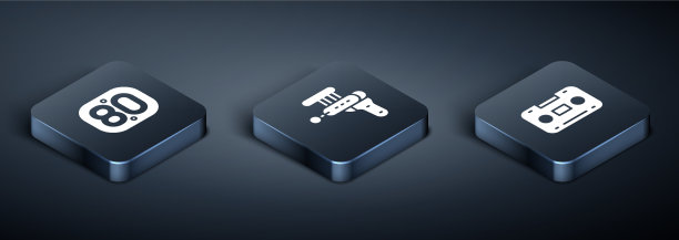 设置等距80年代复古音频磁带和图片下载