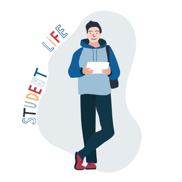 扁平可爱的男孩学生字符与字母图片下载