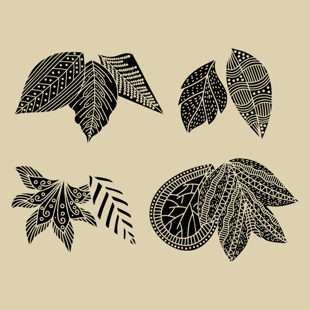 一套手绘植物叶子涂鸦图片下载