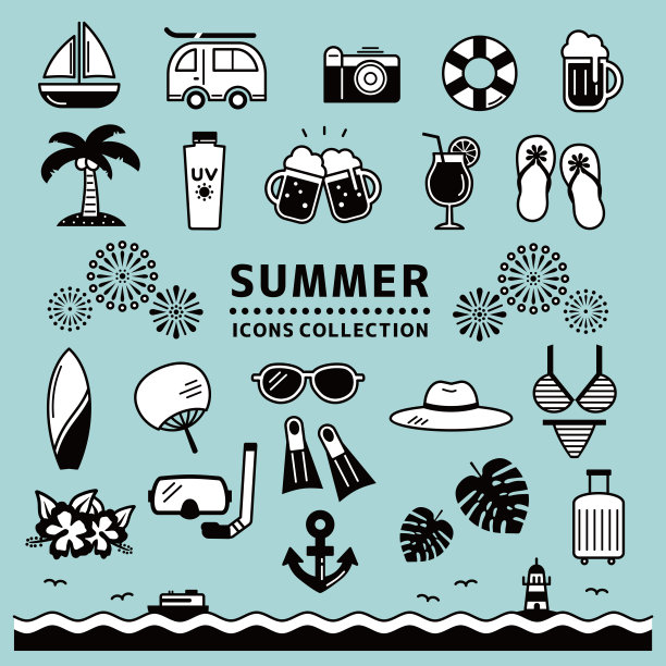 一组简单的夏日标志。素材图片
