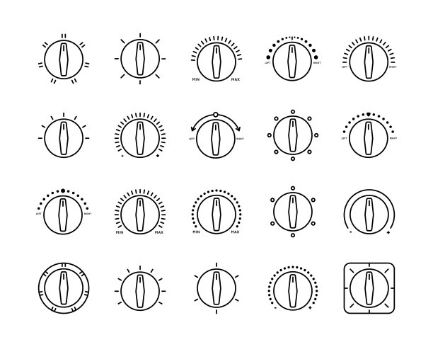 图标选择器，开关，程序员。功率，平衡，水平，热-冷模式选择。向量图标在白色背景上的简单风格的集合。图片下载