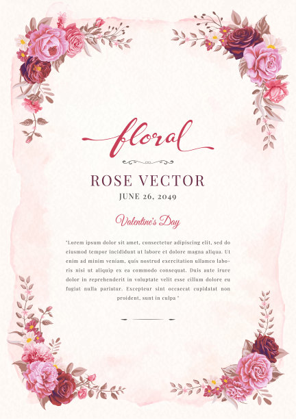 玫瑰花和植物叶子数字绘制插图图片下载