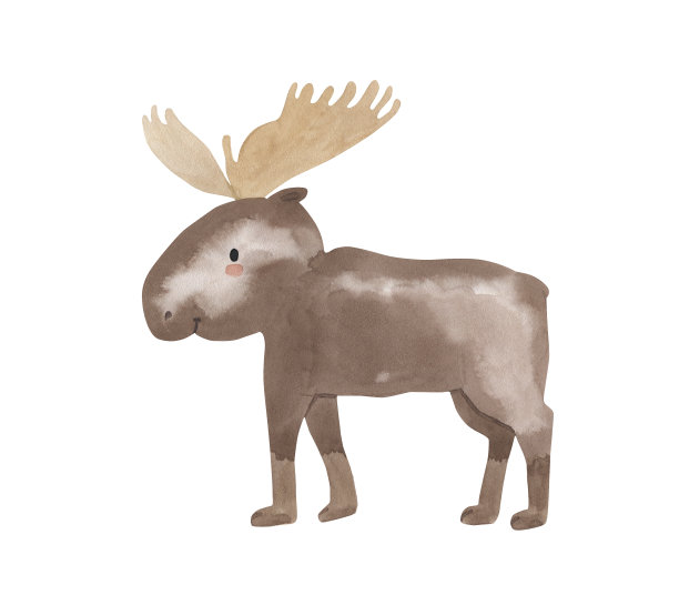 水彩麋鹿。儿童北极动物插图图片下载