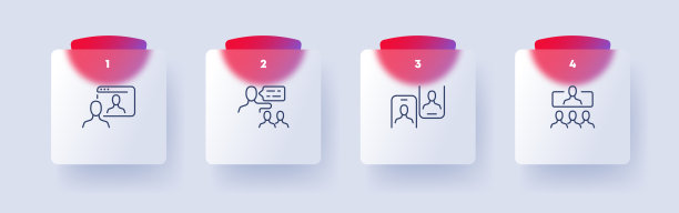 工作通信设置图标。团队合作、电话、在线会议、员工、下属、信息。经营理念。Glassmorphism风格。矢量线图标的业务和广告图片下载