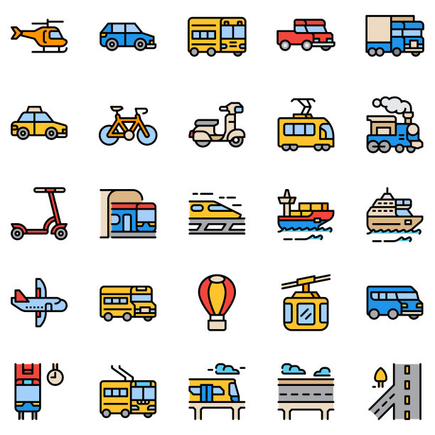 运输填充轮廓图标设置图片下载