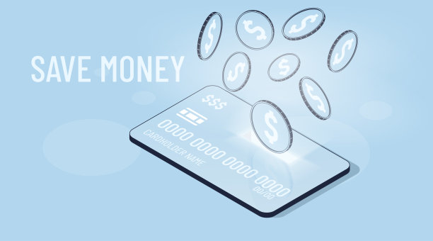 在银行信用卡上积累的硬币。省钱。经济利益的概念。等距三维矢量图形插图图片下载