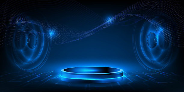 矢量插图的未来数字技术舞台与发光的蓝色基座平台舞台布局的高科技展示。数字技术的概念。图片下载