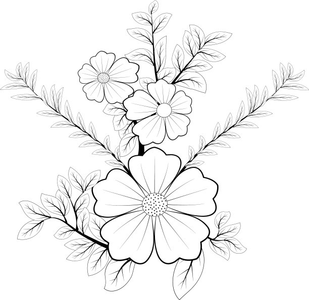 大丽花花园鲜花花束着色书图片下载