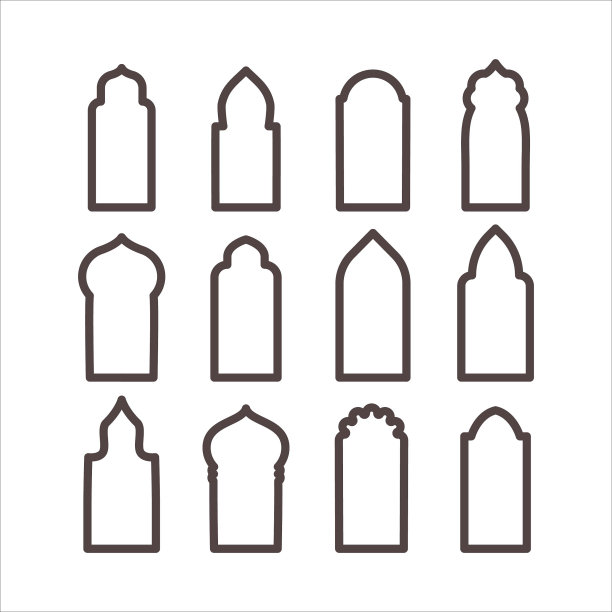 阿拉伯拱门门套线。伊斯兰教的窗口或大门。装饰框。矢量图图片下载