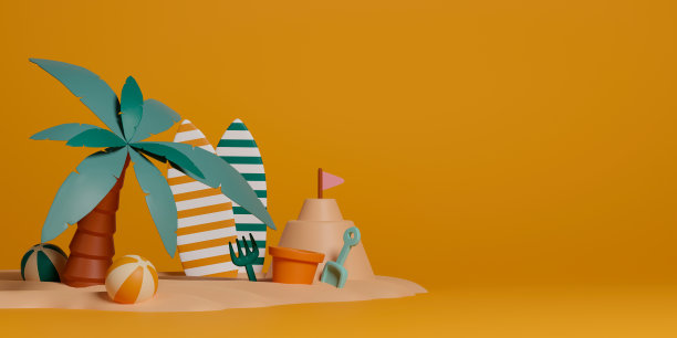 3d渲染海滩场景插图。图片下载