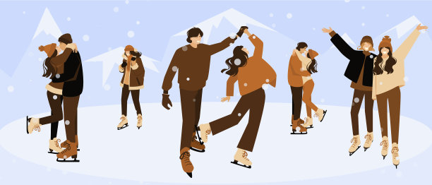 情侣们在溜冰场上滑冰图片下载