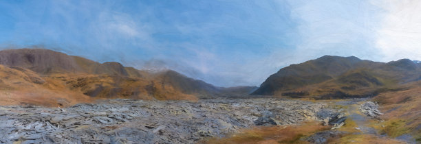 Cwmorthin Terrace和Rhosydd Slate Quarry的数字绘画，Blaenau Ffestiniog图片下载