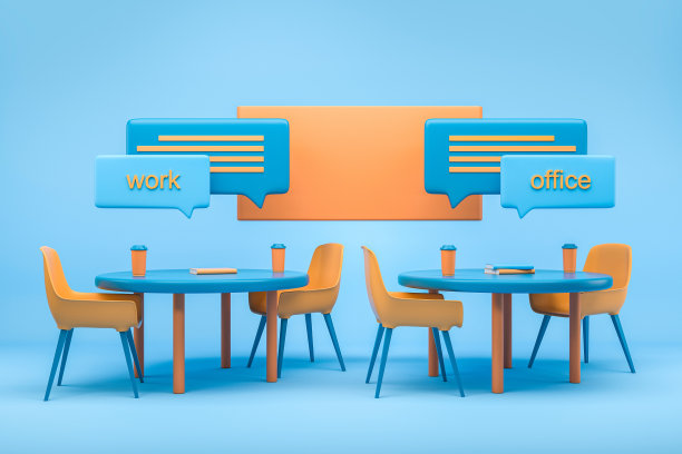 配有桌椅的办公室咖啡厅，会议的冷暖空间。模型图片下载