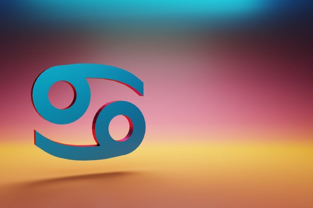 癌症图标。美丽的蓝色巨蟹座符号图标在多色明亮的背景。3 d渲染插图。用于设计的背景图案。图片下载