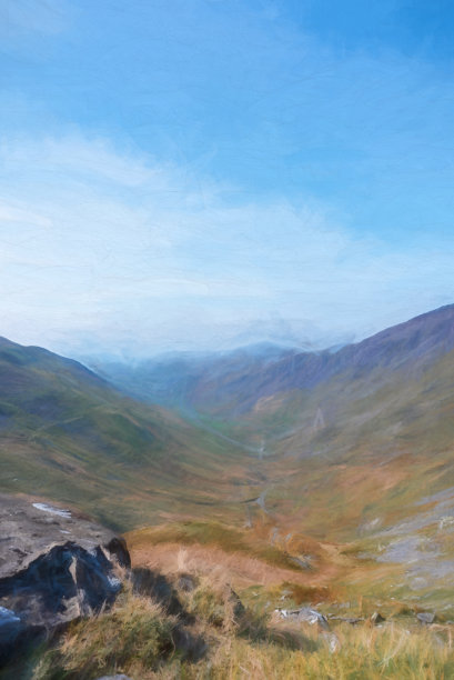 来自Cnicht, Gwynedd，威尔士的Cwm Croesor的数字绘画图片下载