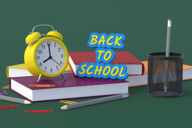 字回学校文具配件。教育的概念。三维渲染图片下载