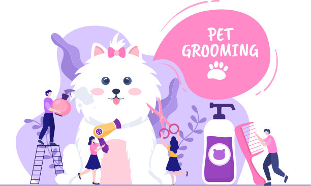 宠物美容狗和猫在平面卡通图片下载