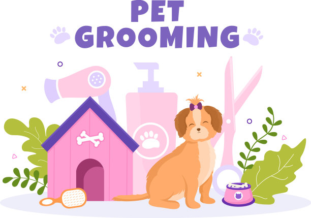 宠物美容狗和猫在平面卡通图片下载