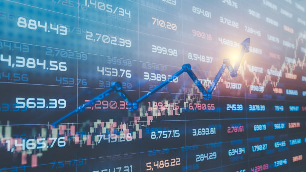 金融股票行情图和LED显示屏背景。科技商业金融和投资概念，基金股票市场和数字资产。企业财务背景。3 d渲染。图片下载