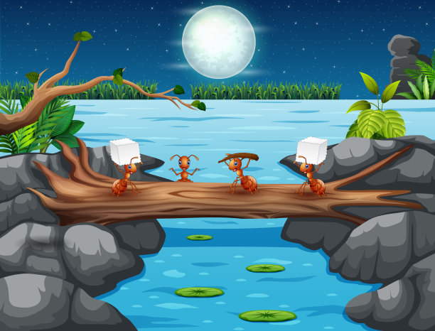 一群蚂蚁走过独木桥的漫画图片下载