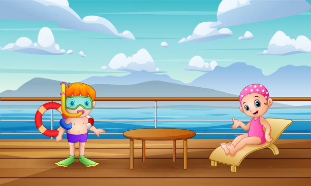 快乐的孩子们在甲板上放松图片下载