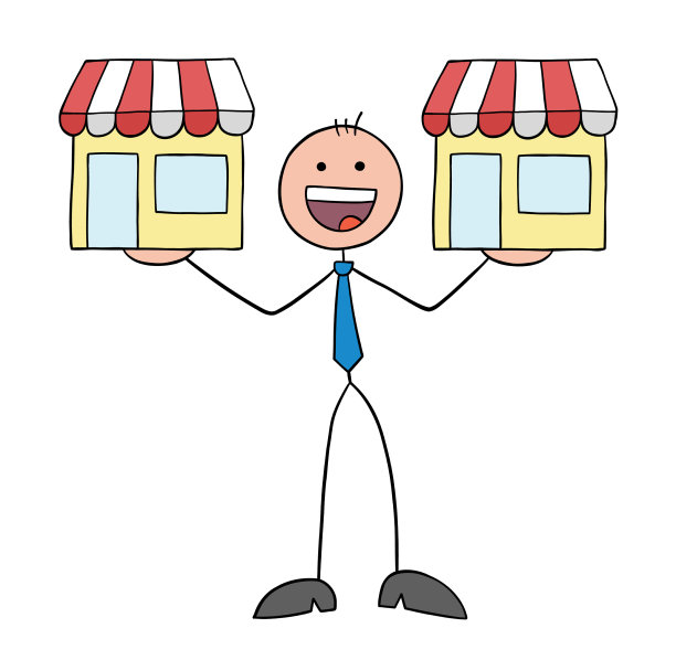 火柴人商人手持商店手绘图片下载