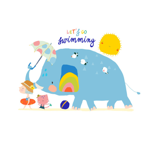 可爱的女孩要和大象一起游泳图片下载