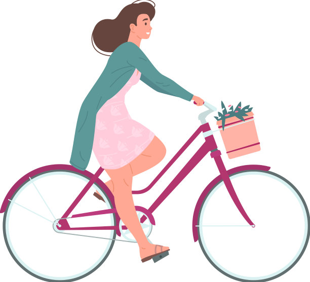 幸福的女人穿着优雅的衣服骑着自行车图片下载