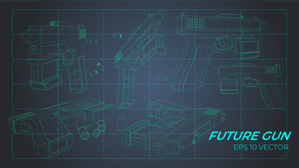 未来枪复古风格3d彩色图片下载