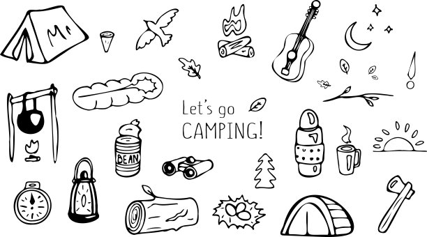 野营黑白涂鸦图片下载