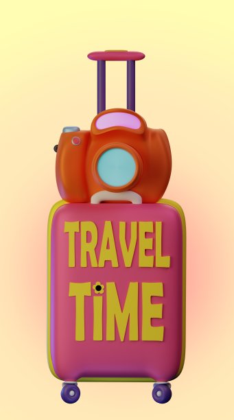 3d卡通粉色行李箱和相机图片下载