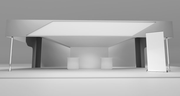 展台设计，带横幅的空白展台模型，3D效果图图片下载