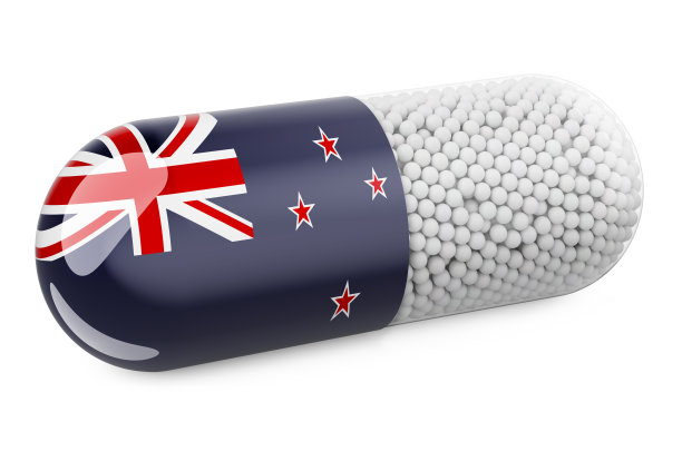新西兰国旗药丸胶囊。新西兰的保健概念。三维渲染图片下载