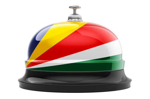 带有塞舌尔国旗的接待钟，3D渲染图片下载