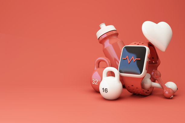 3D渲染插图，运动健身设备，男性和女性的概念，瓶装水，哑铃，重量，与健身鞋和脉搏表隔离在粉彩背景。三维渲染图片下载