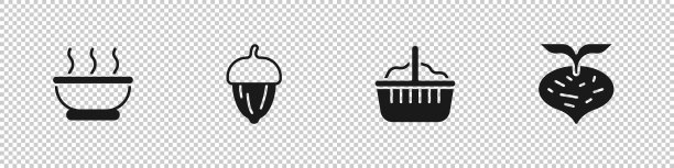 盛有一碗热汤的橡子篮和甜菜图标图片下载