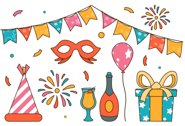 为新年派对准备的一套元素图片下载