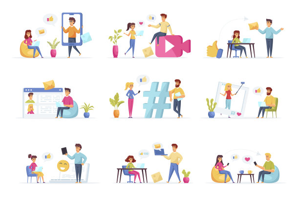 社交媒体与人物角色捆绑在一起图片下载